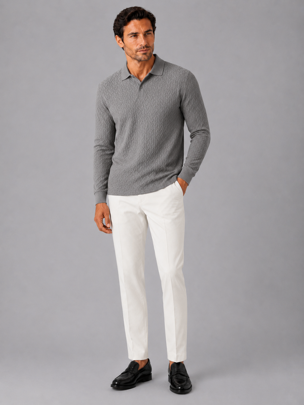 Men's Long Sleeve Polo Shirt – Smooth Knit Business Casual Polo | Nero & Luya