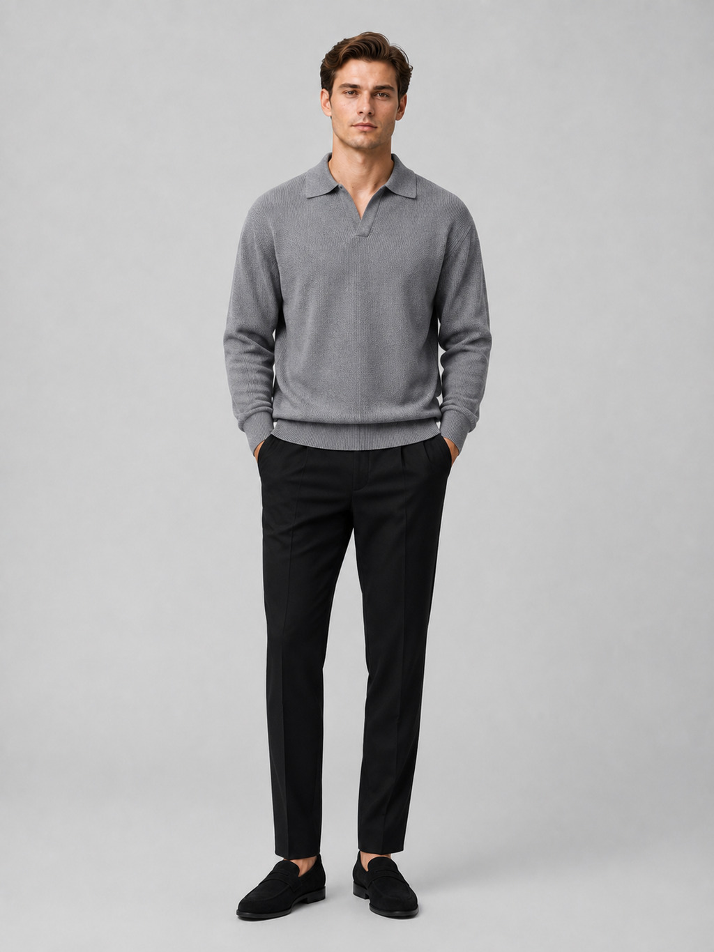 Men's Knit Polo in Gray