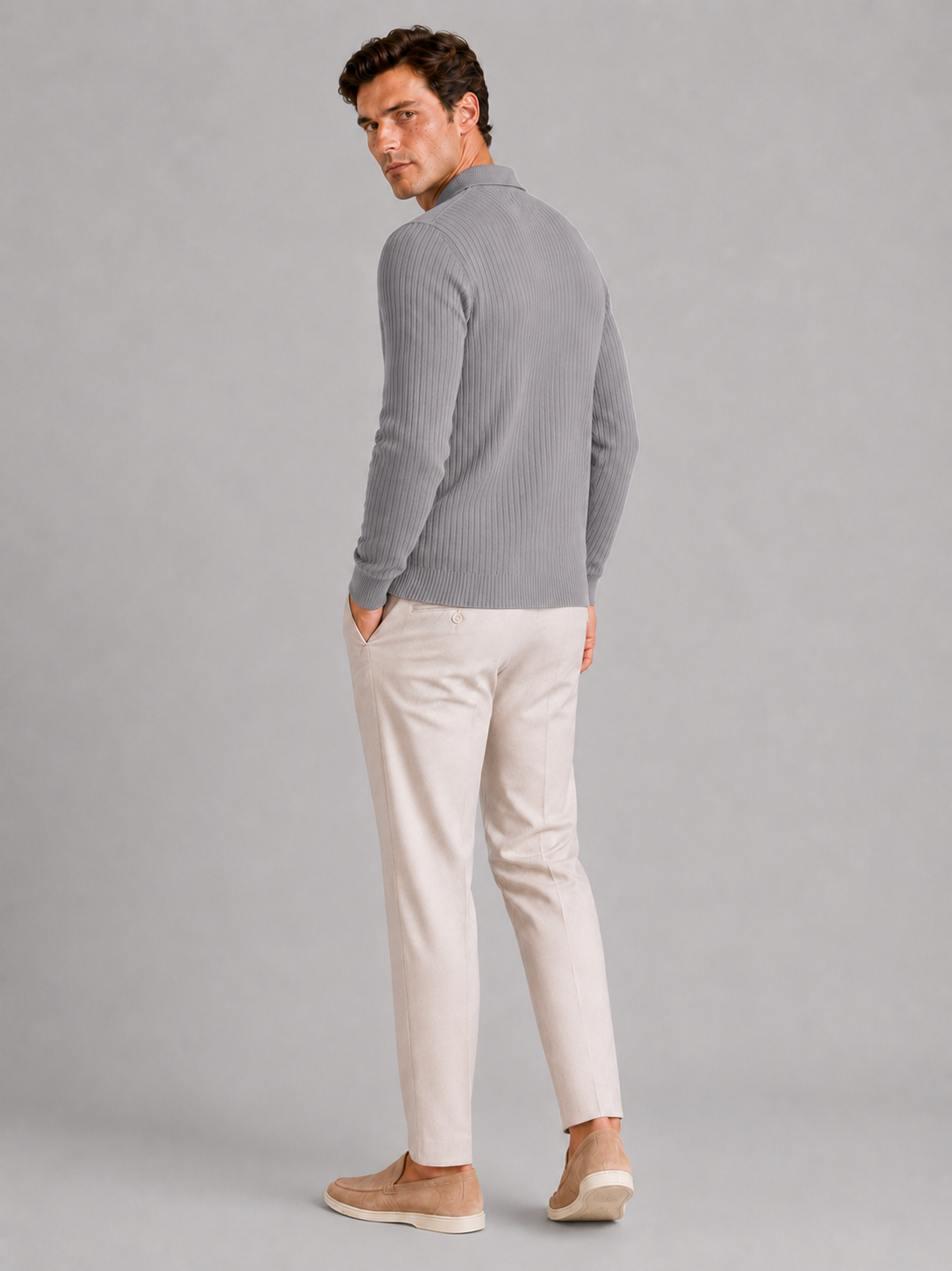 Men's Ribbed Long Sleeve Polo Shirt – Lightweight Knit Button Polo | Nero & Luya