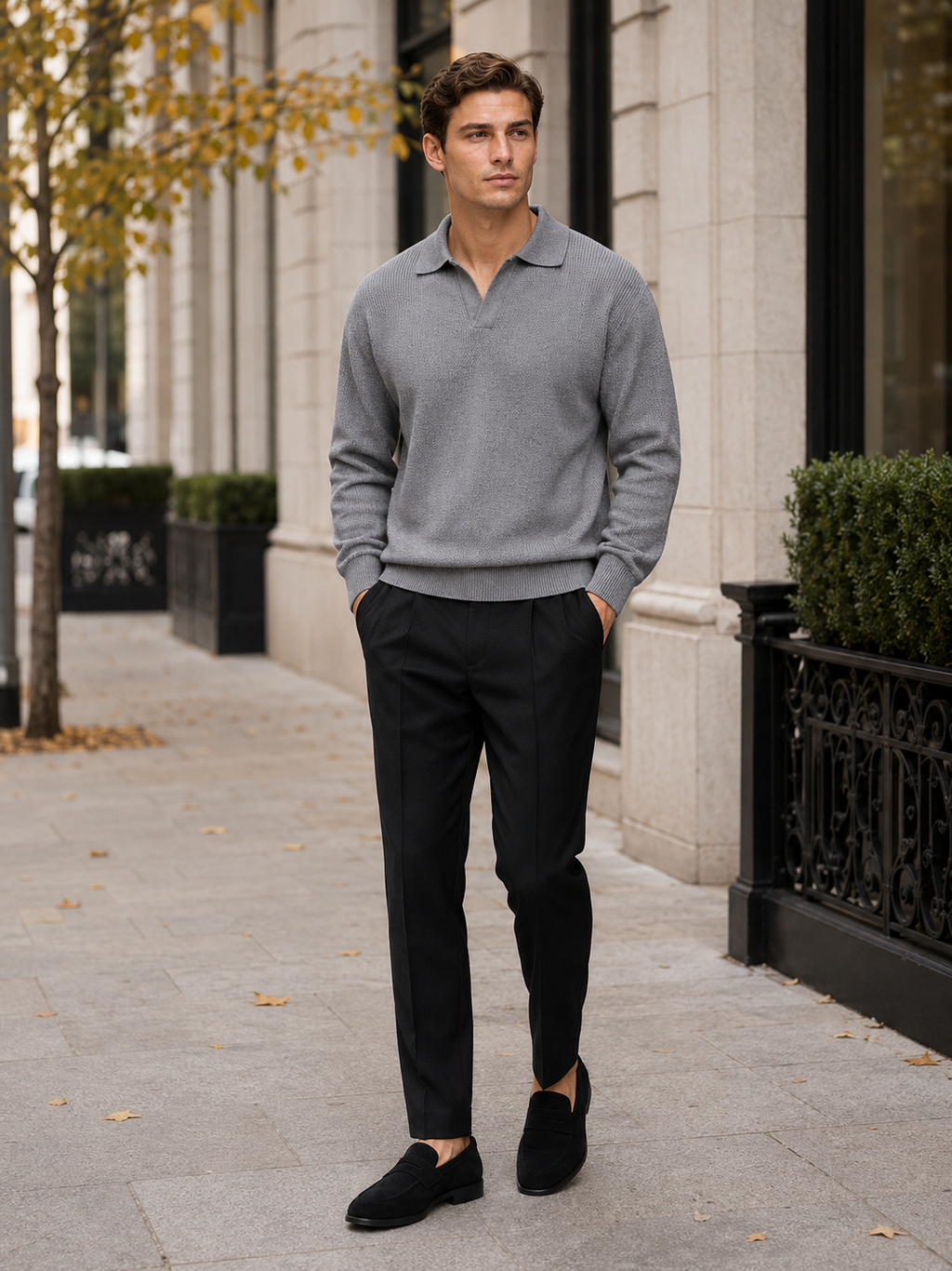Men's Knit Polo in Gray