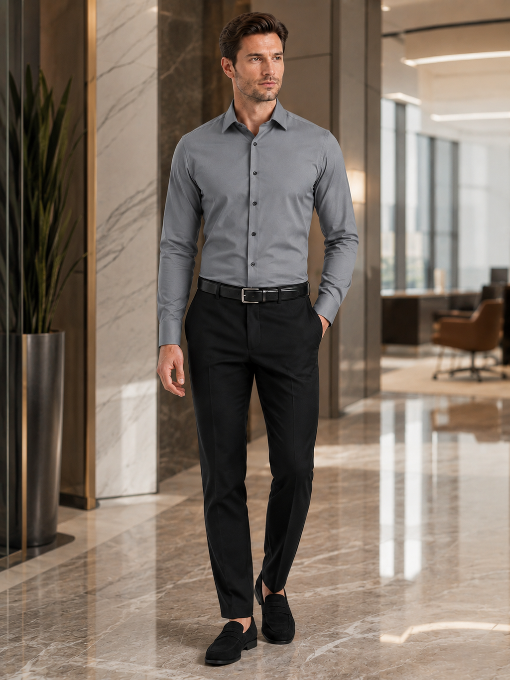 Business Casual Button Down Shirts in Gray