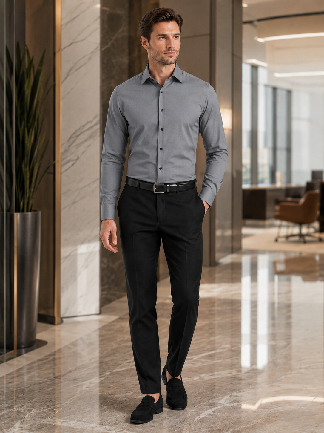 Business Casual Button Down Shirts in Gray