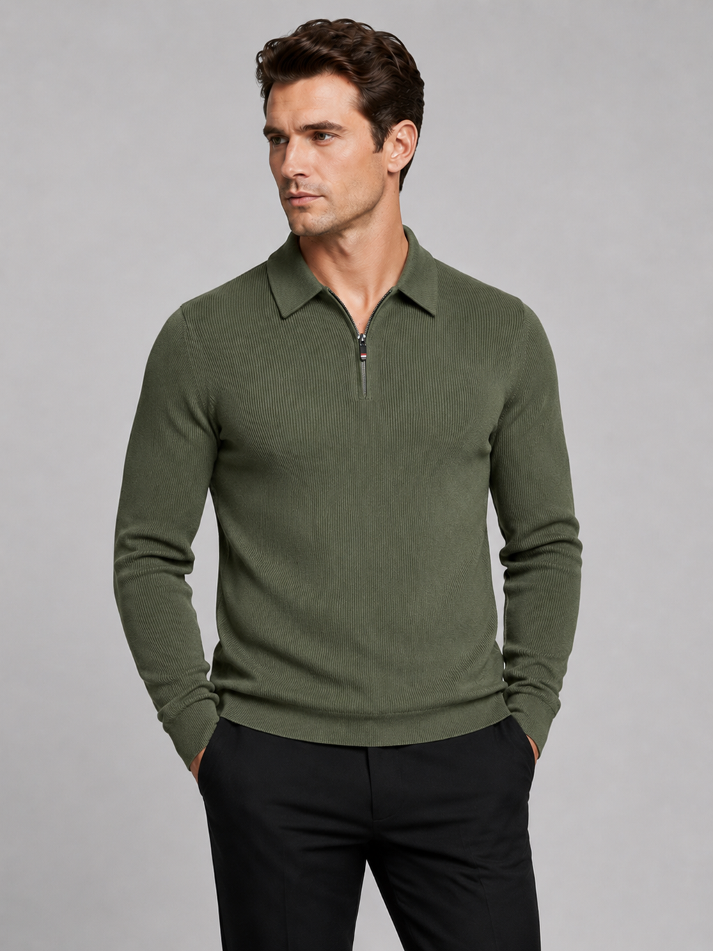 Men's Quarter Zip Long Sleeve Polo – Regular Fit Smooth Knit Top | Nero & Luya