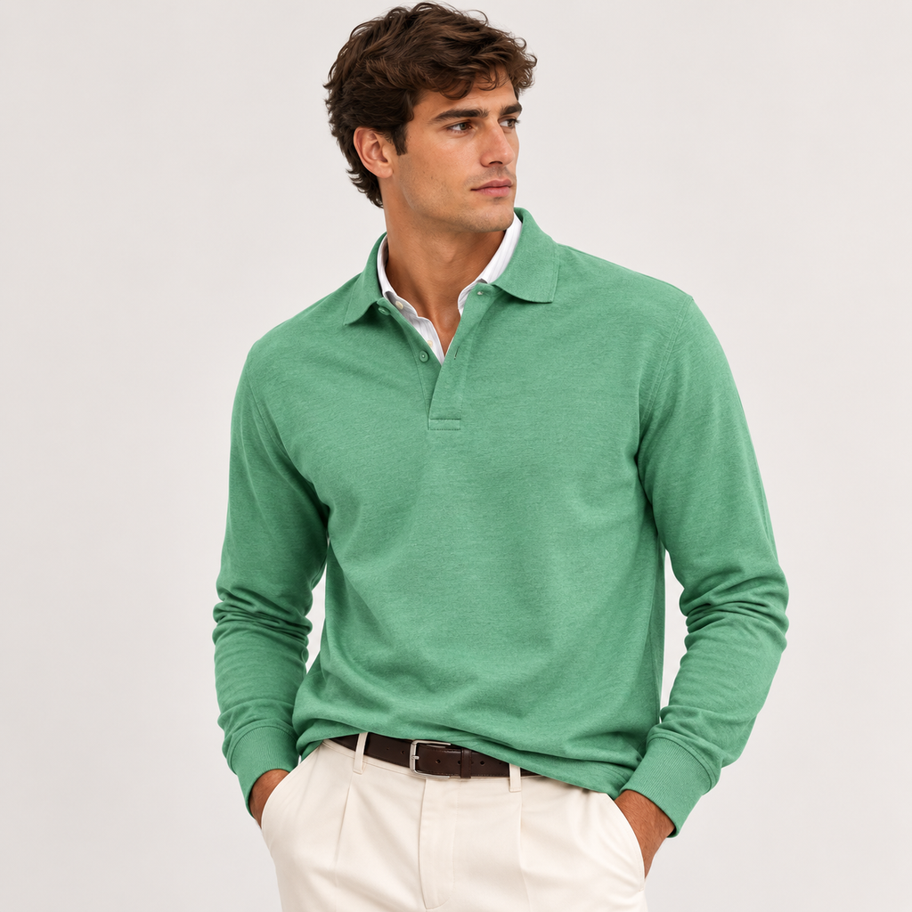 Polo Shirts Men Long Sleeve in Green