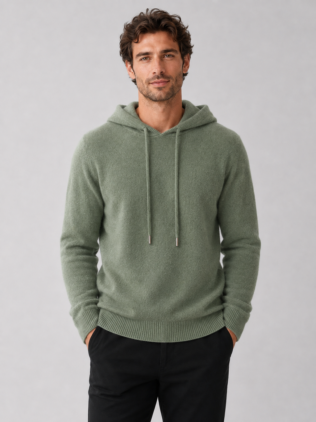 Men's Grey Hooded Sweatshirt in Green