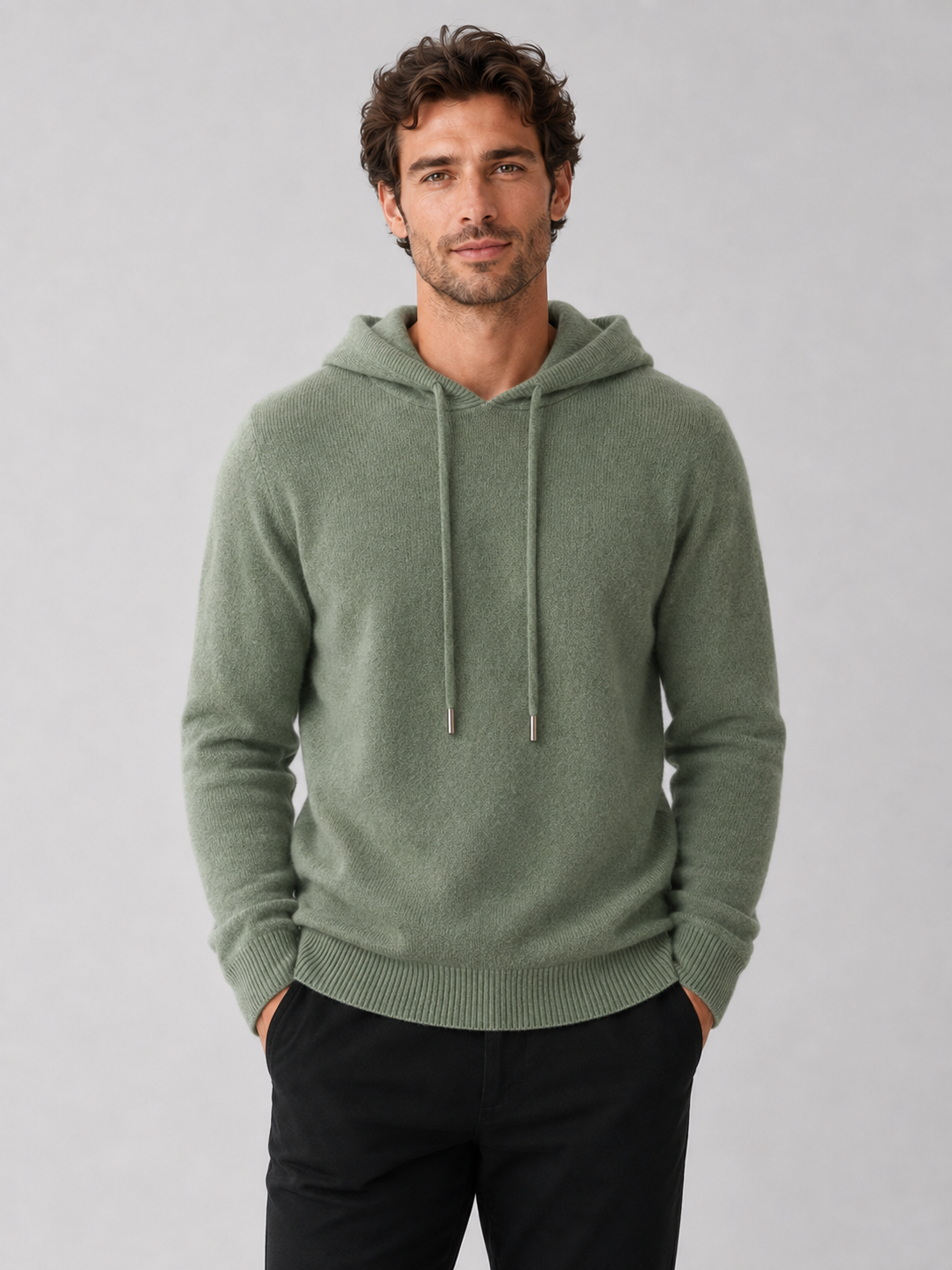 Men's Grey Hooded Sweatshirt in Green