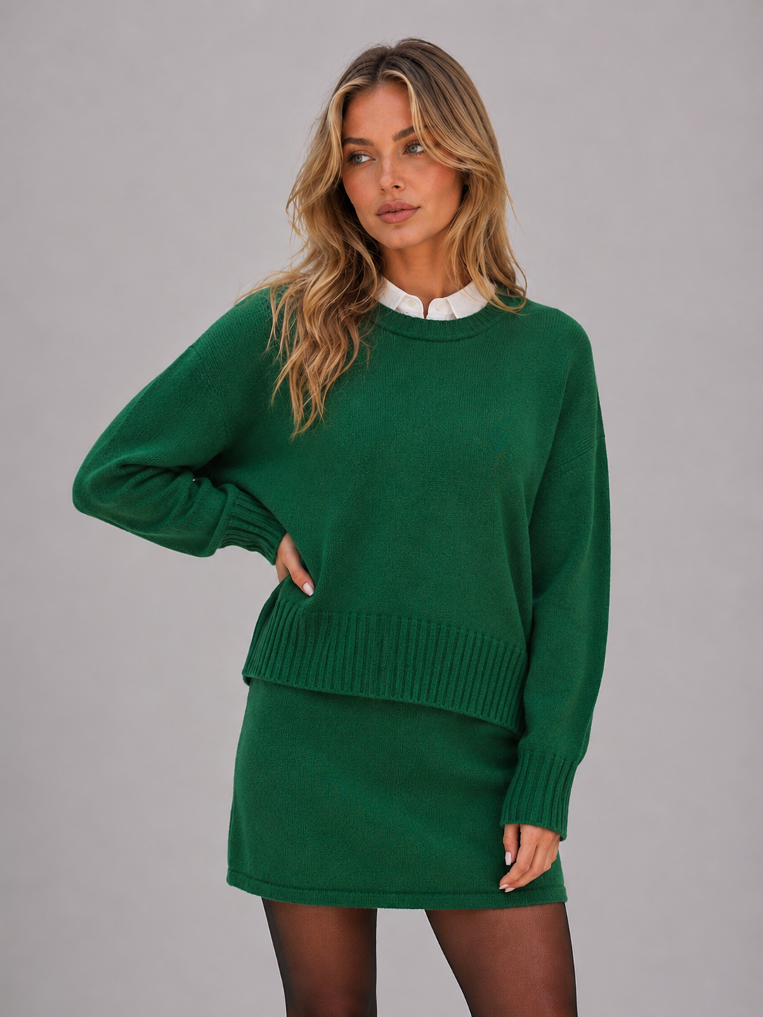 Jumper & Skirt Co-Ord Set in Green