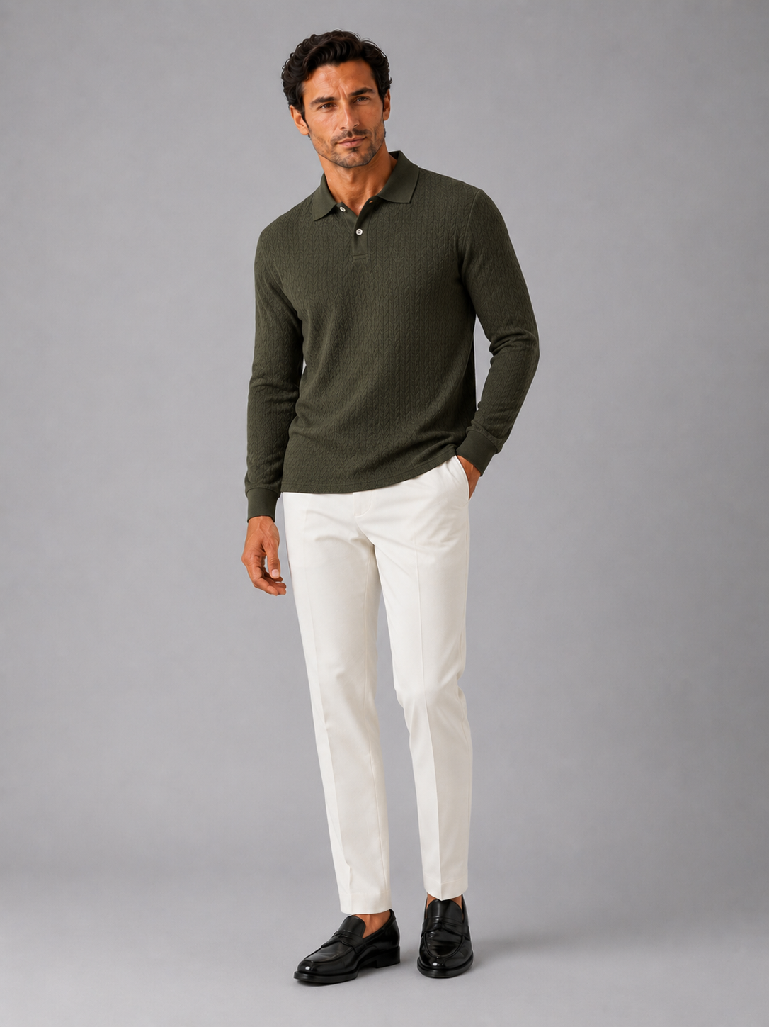 Men's Long Sleeve Polo Shirt – Smooth Knit Business Casual Polo | Nero & Luya