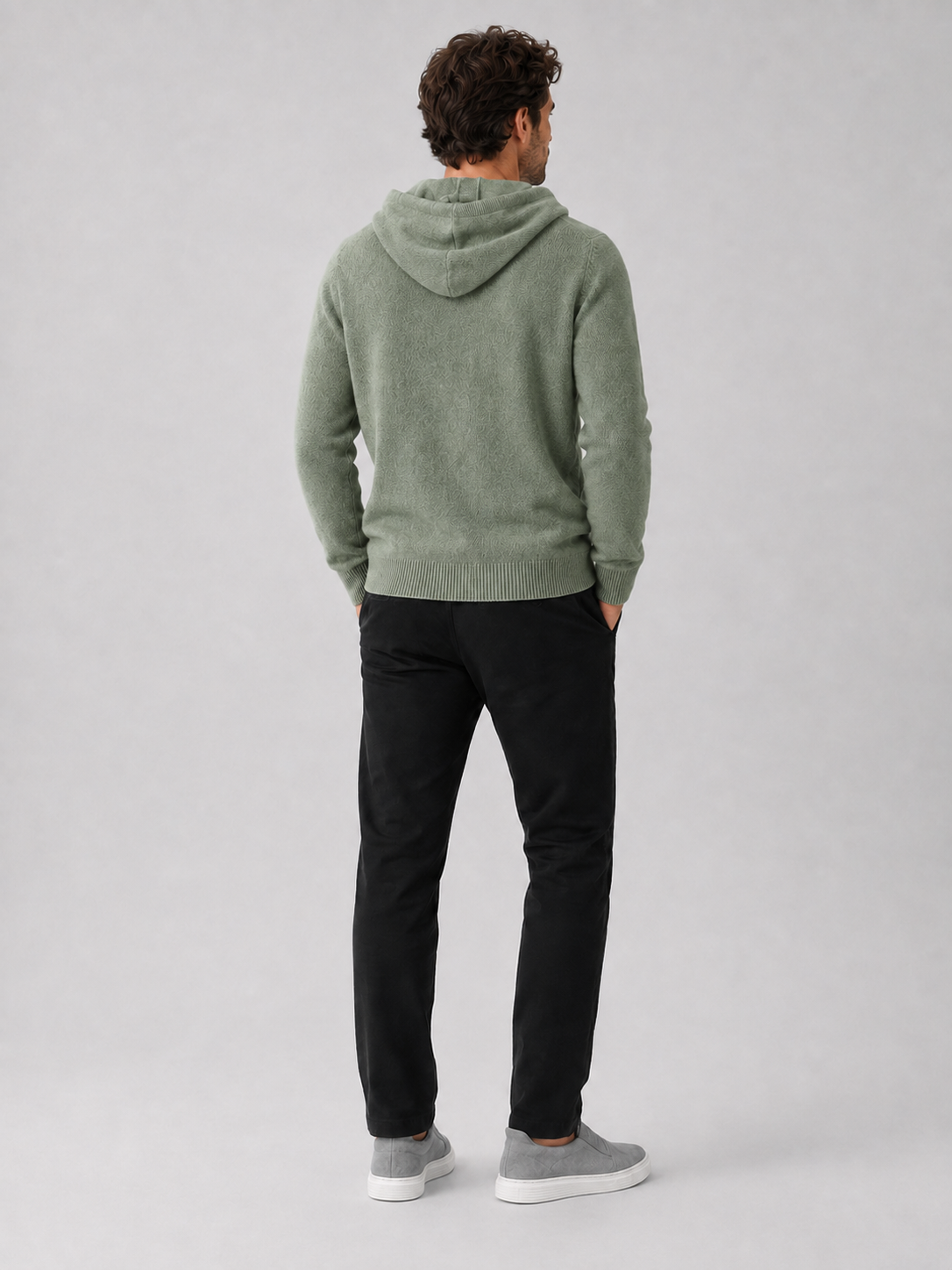 Men's Grey Hooded Sweatshirt in Green