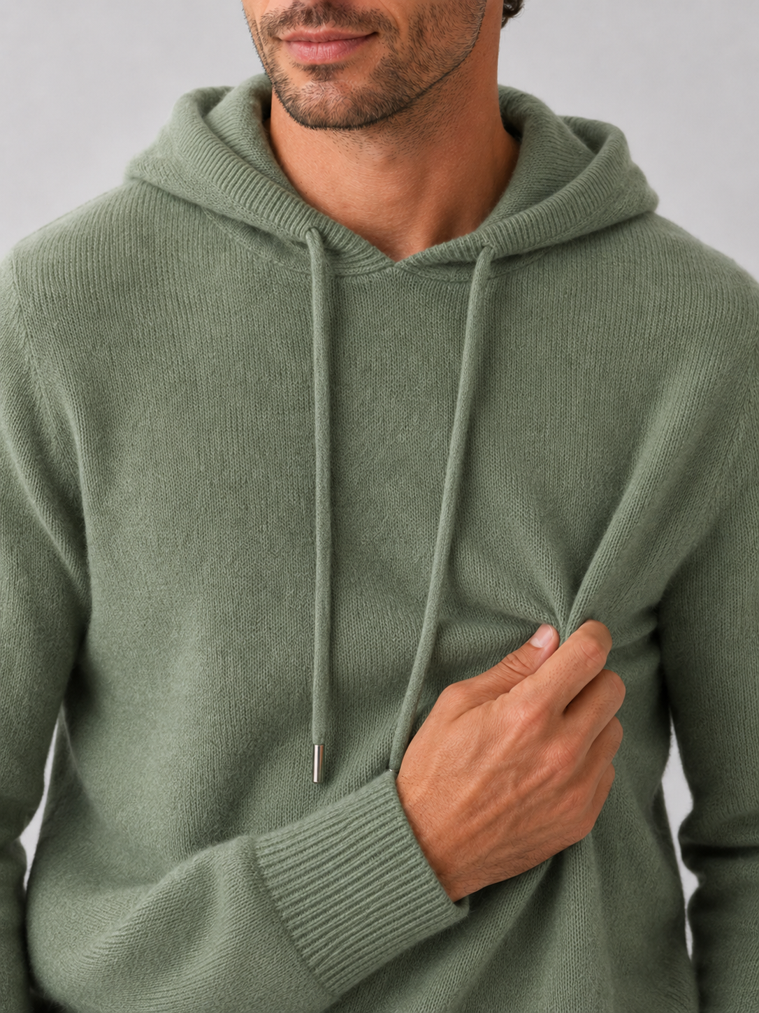 Men's Grey Hooded Sweatshirt in Green