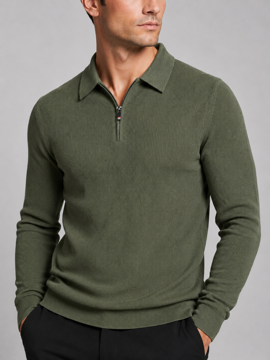Men's Quarter Zip Long Sleeve Polo – Regular Fit Smooth Knit Top | Nero & Luya