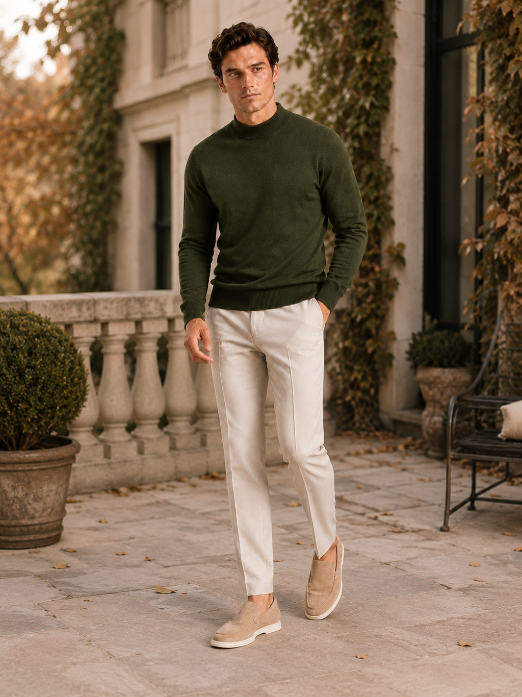 Mock Neck Pullover in Green