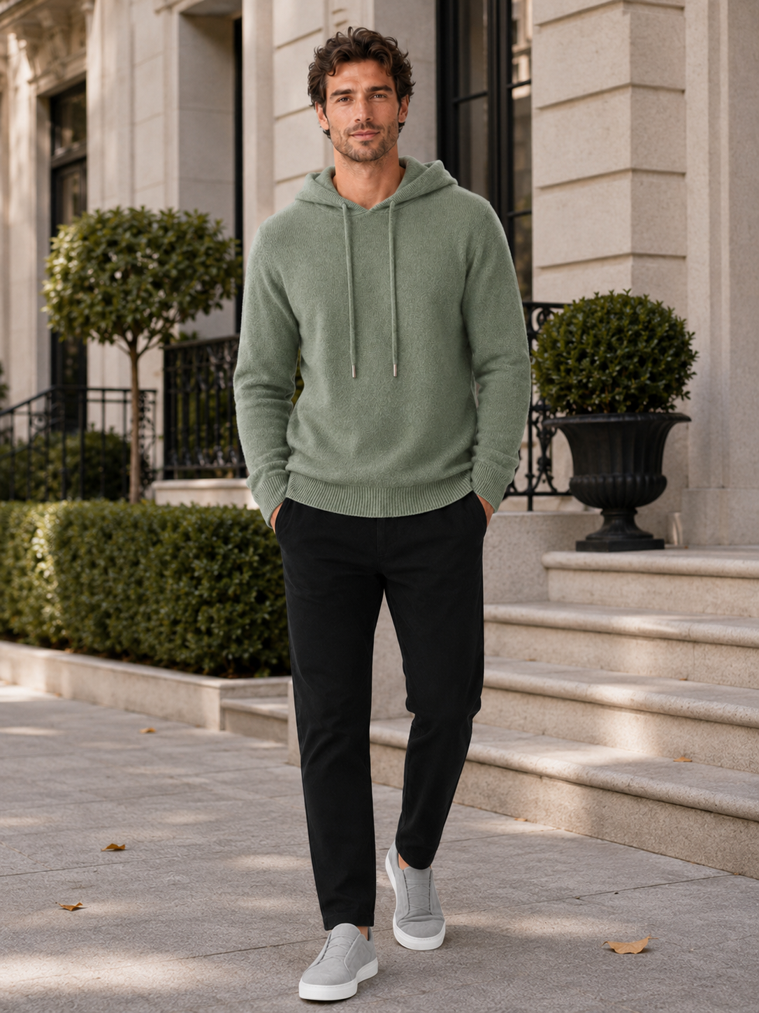 Men's Grey Hooded Sweatshirt in Green