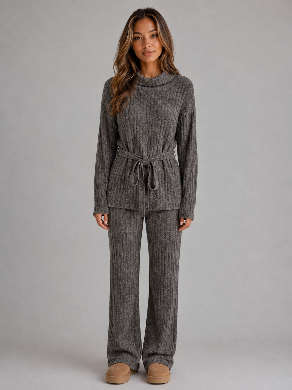 Knit Two-Piece Set in Grey
