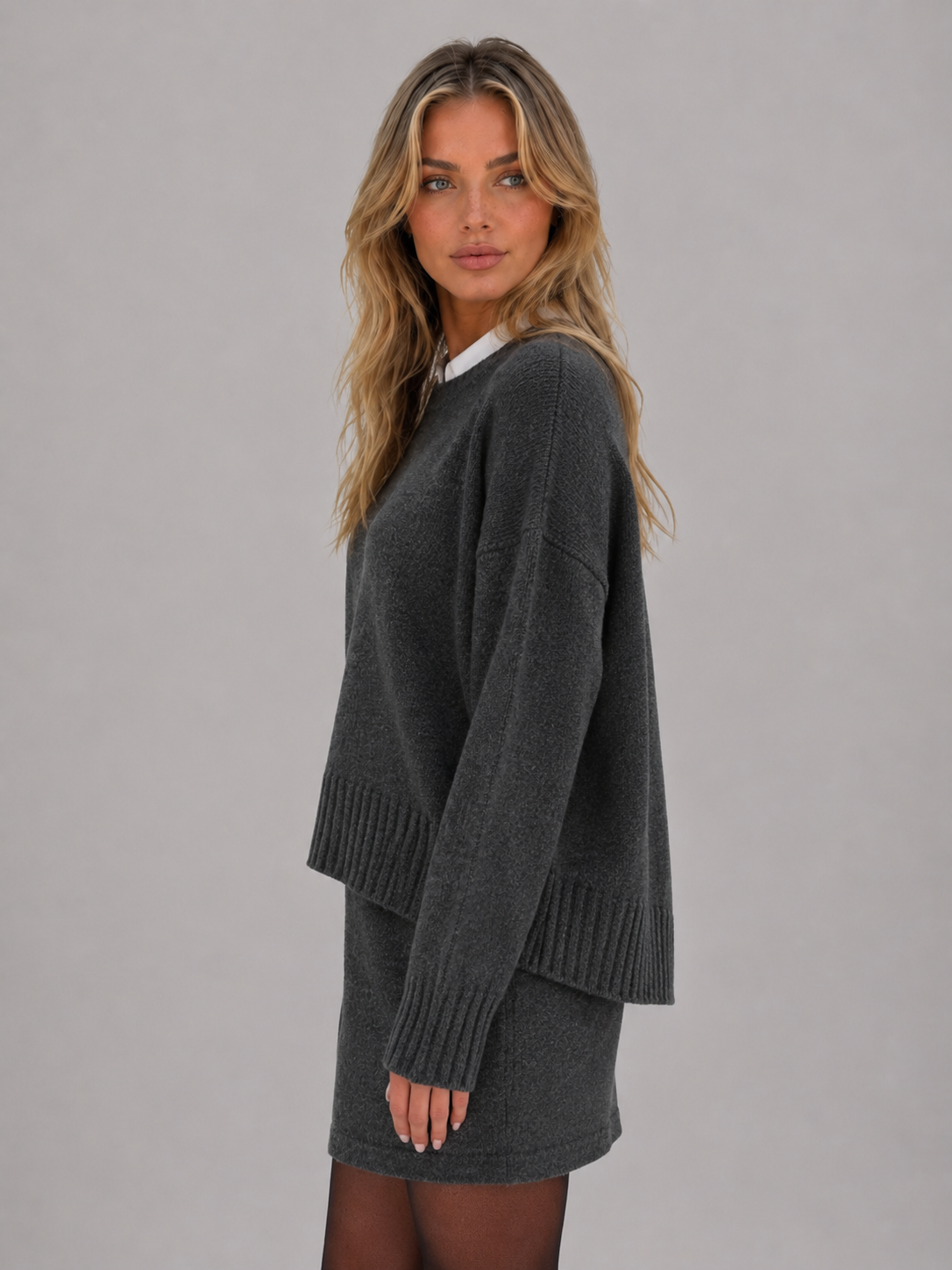 Jumper & Skirt Co-Ord Set in Grey