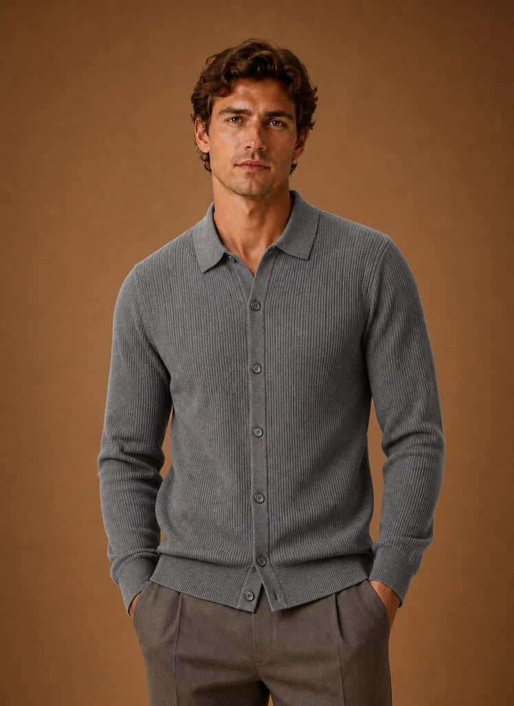 Men's Knit Cardigan - Button Front V-Neck Sweater Long Sleeve | Nero & Luya
