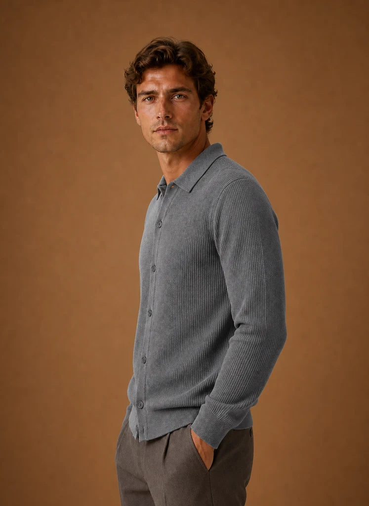 Men's Knit Cardigan - Button Front V-Neck Sweater Long Sleeve | Nero & Luya