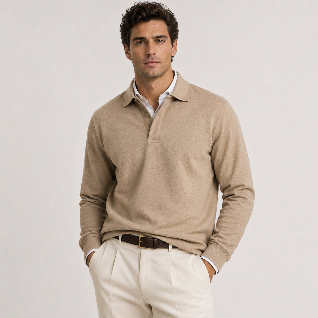 Polo Shirts Men Long Sleeve in Khaki