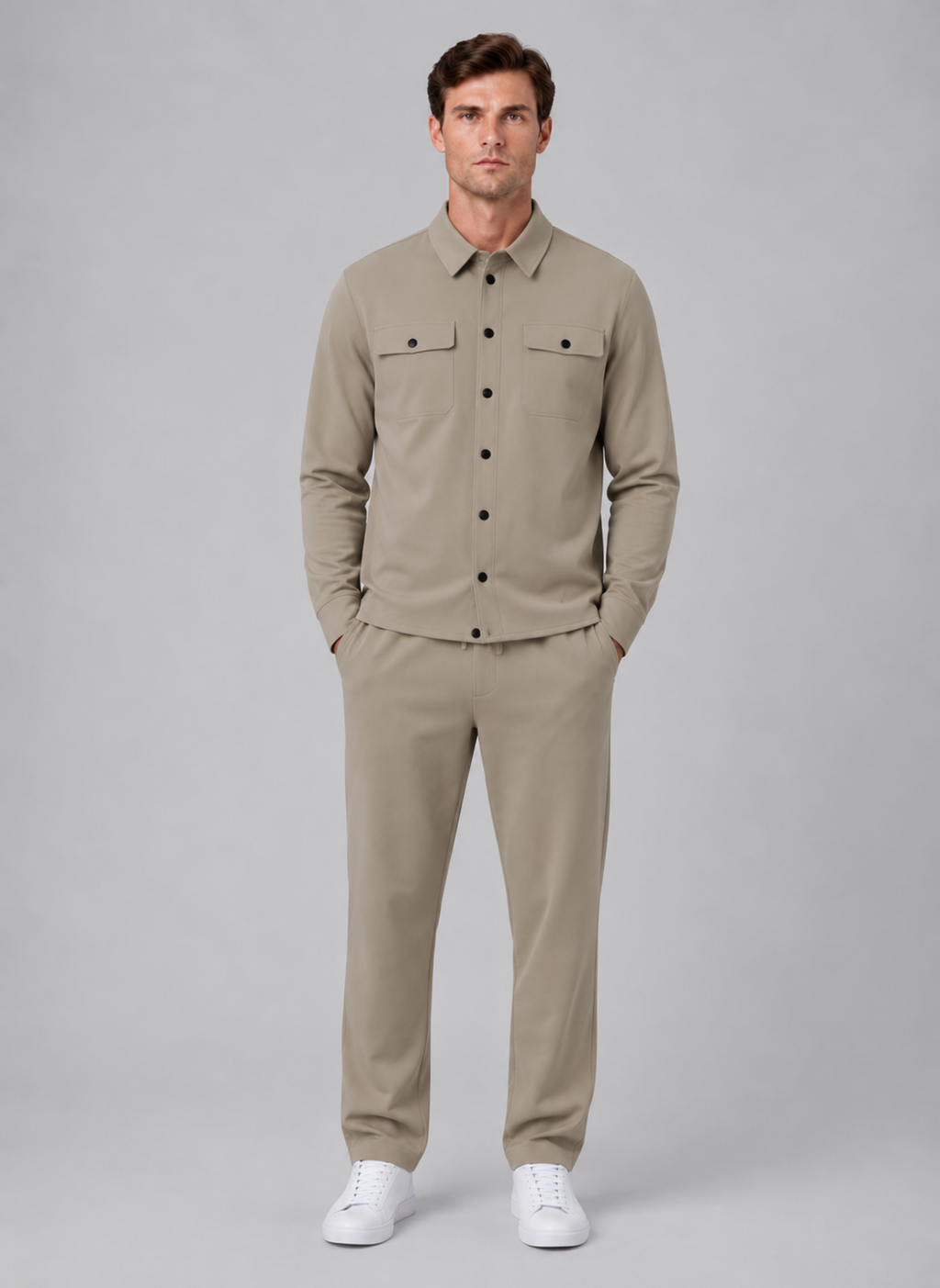 Overshirt & Trousers Set in Khaki