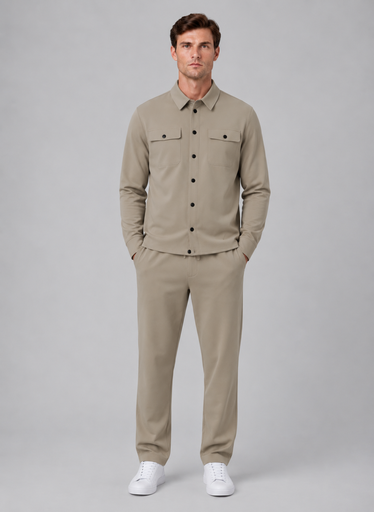 Overshirt & Trousers Set in Khaki