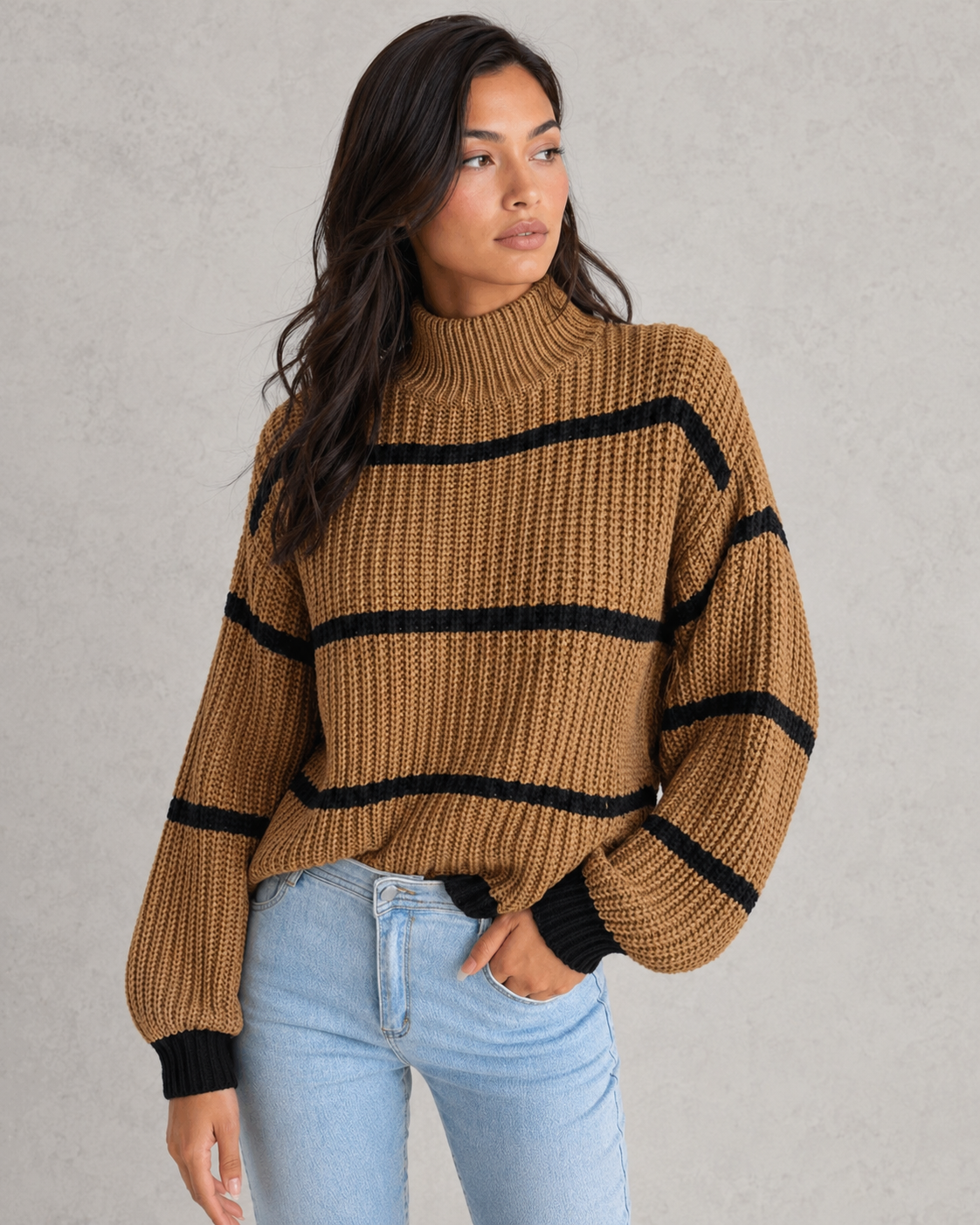 Mock Neck Sweater in Khaki