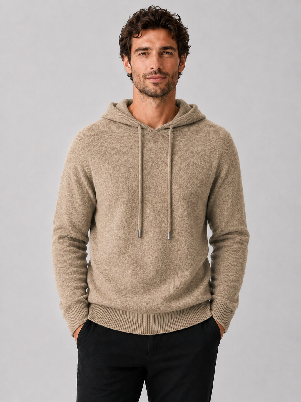 Men's Grey Hooded Sweatshirt in Khaki