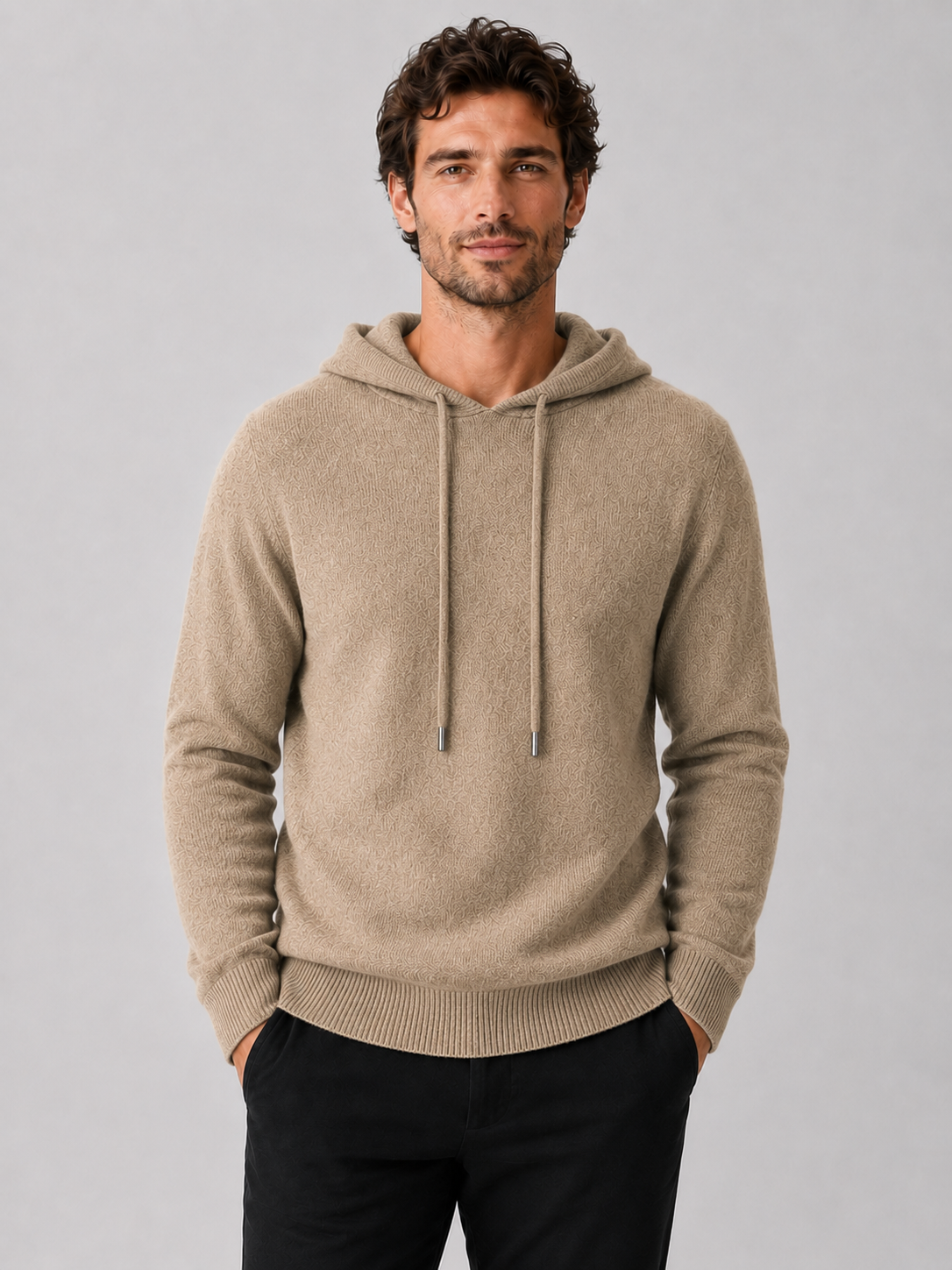 Men's Grey Hooded Sweatshirt in Khaki