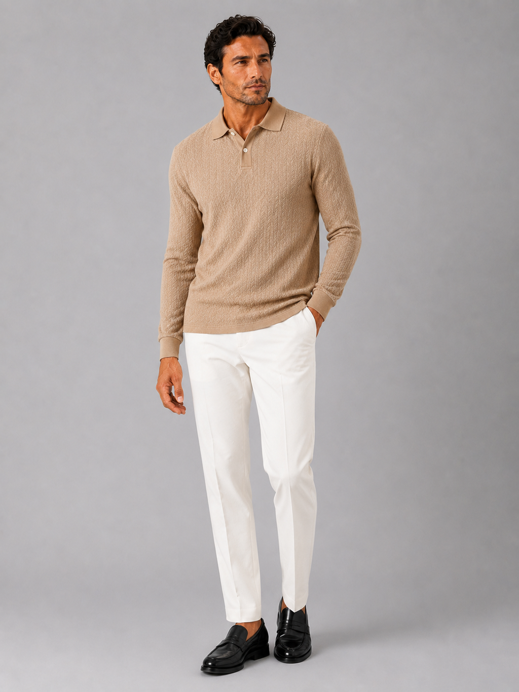Men's Long Sleeve Polo Shirt – Smooth Knit Business Casual Polo | Nero & Luya