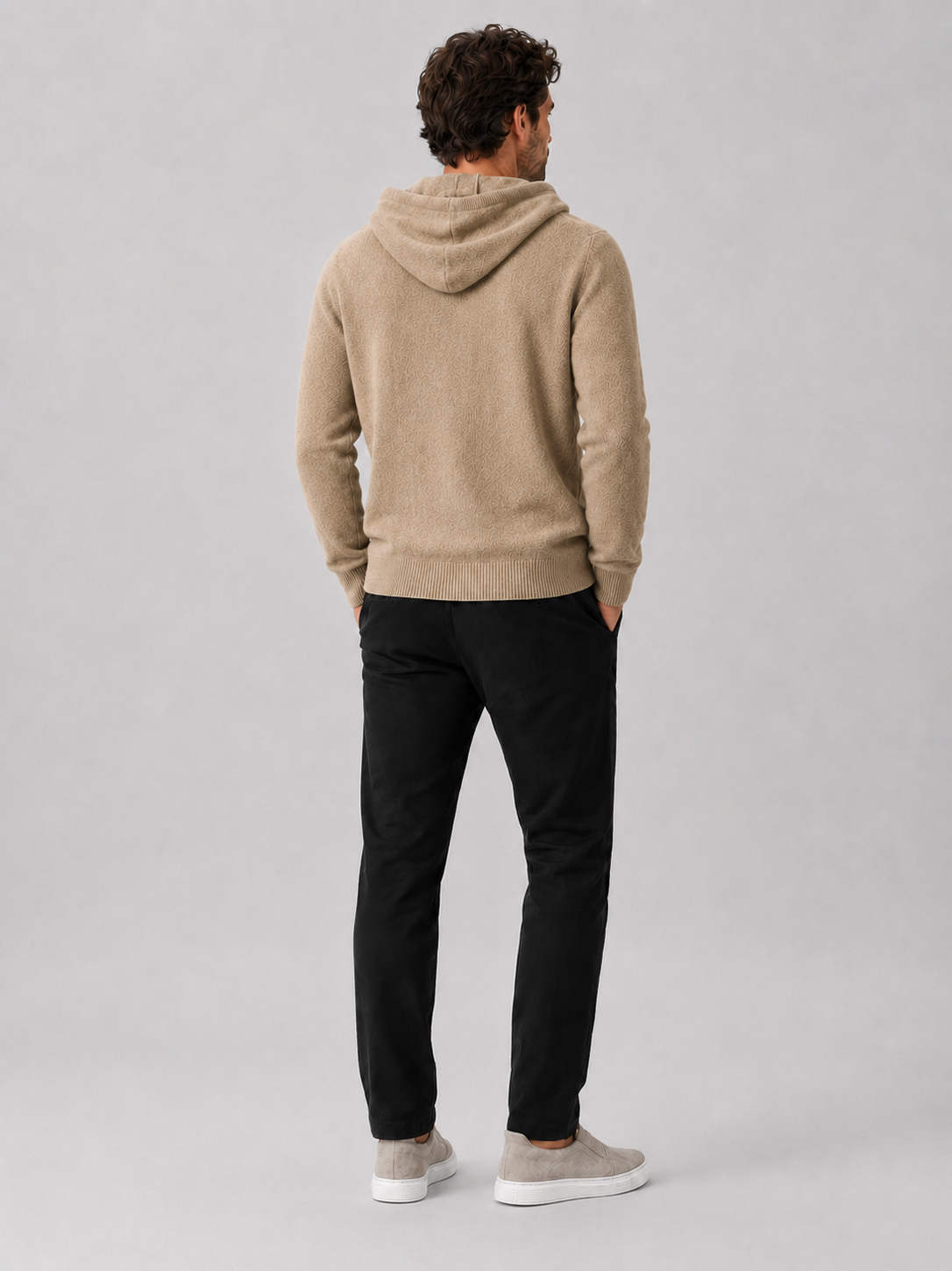 Men's Grey Hooded Sweatshirt in Khaki