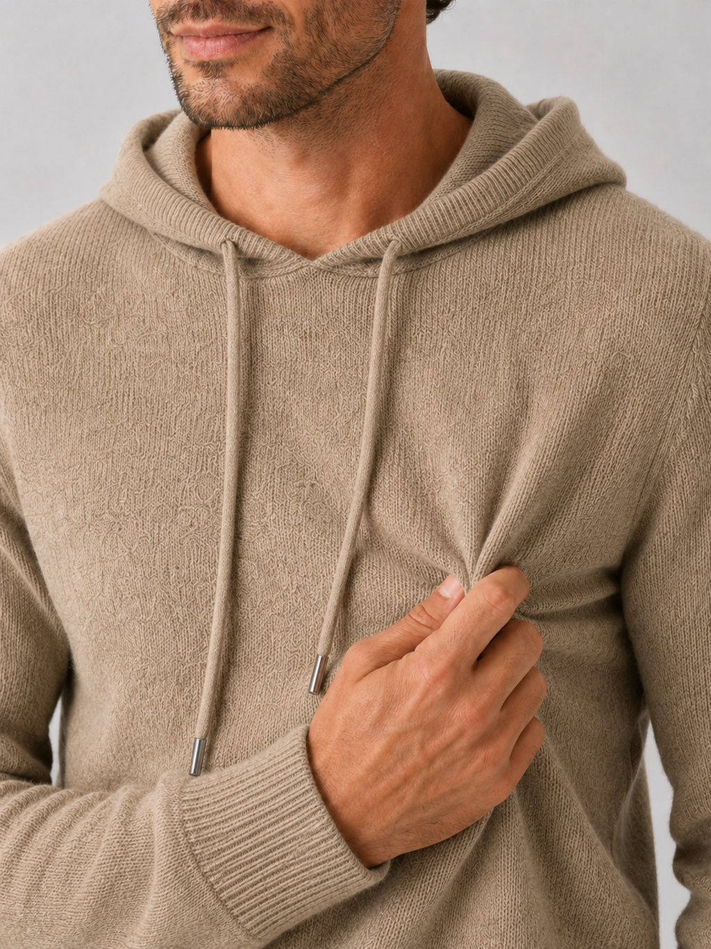 Men's Grey Hooded Sweatshirt in Khaki