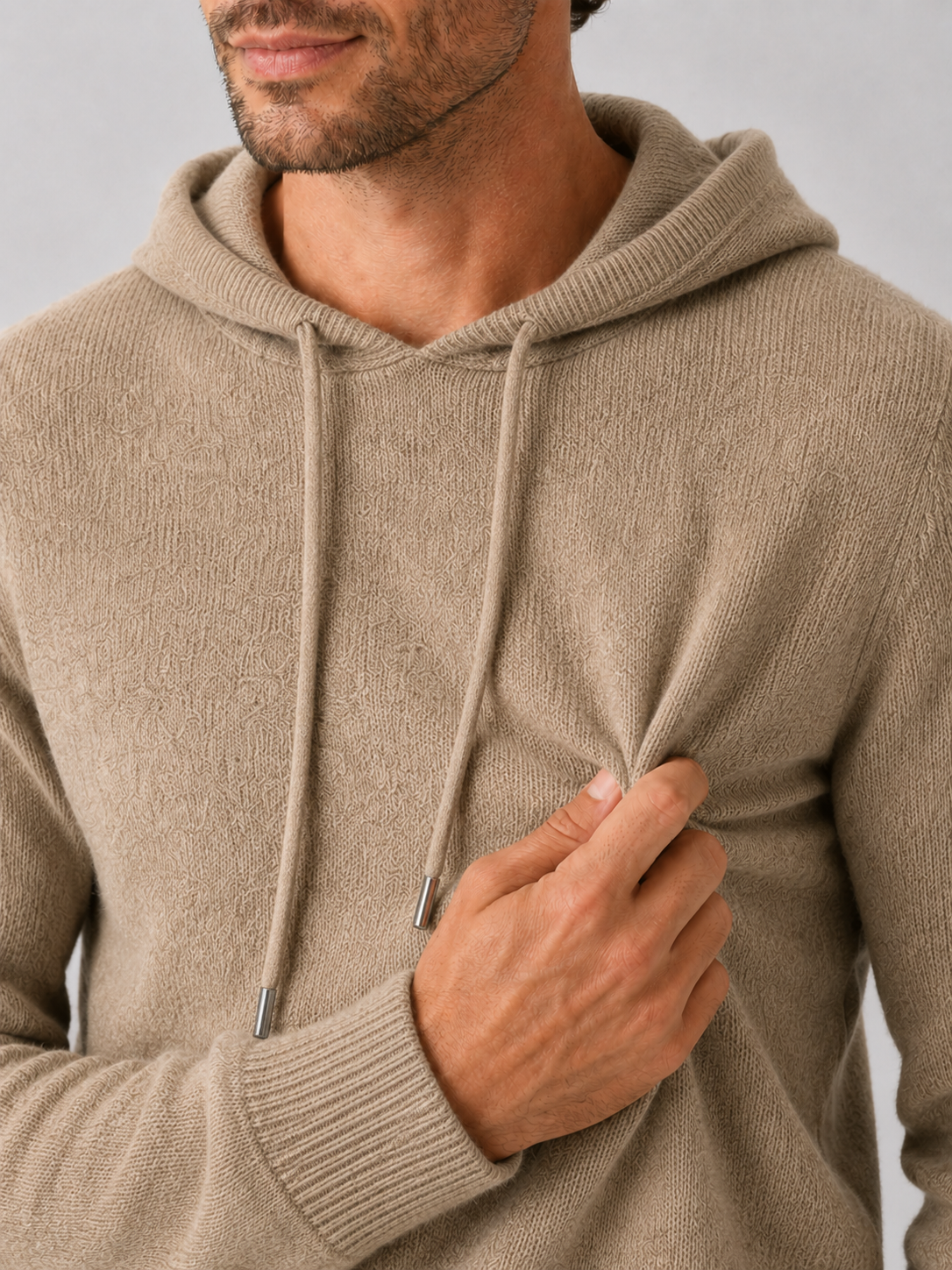 Men's Grey Hooded Sweatshirt in Khaki