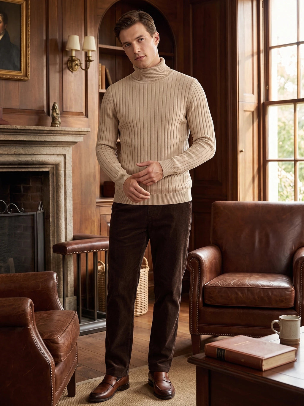 Men's Turtleneck Sweater in Khaki