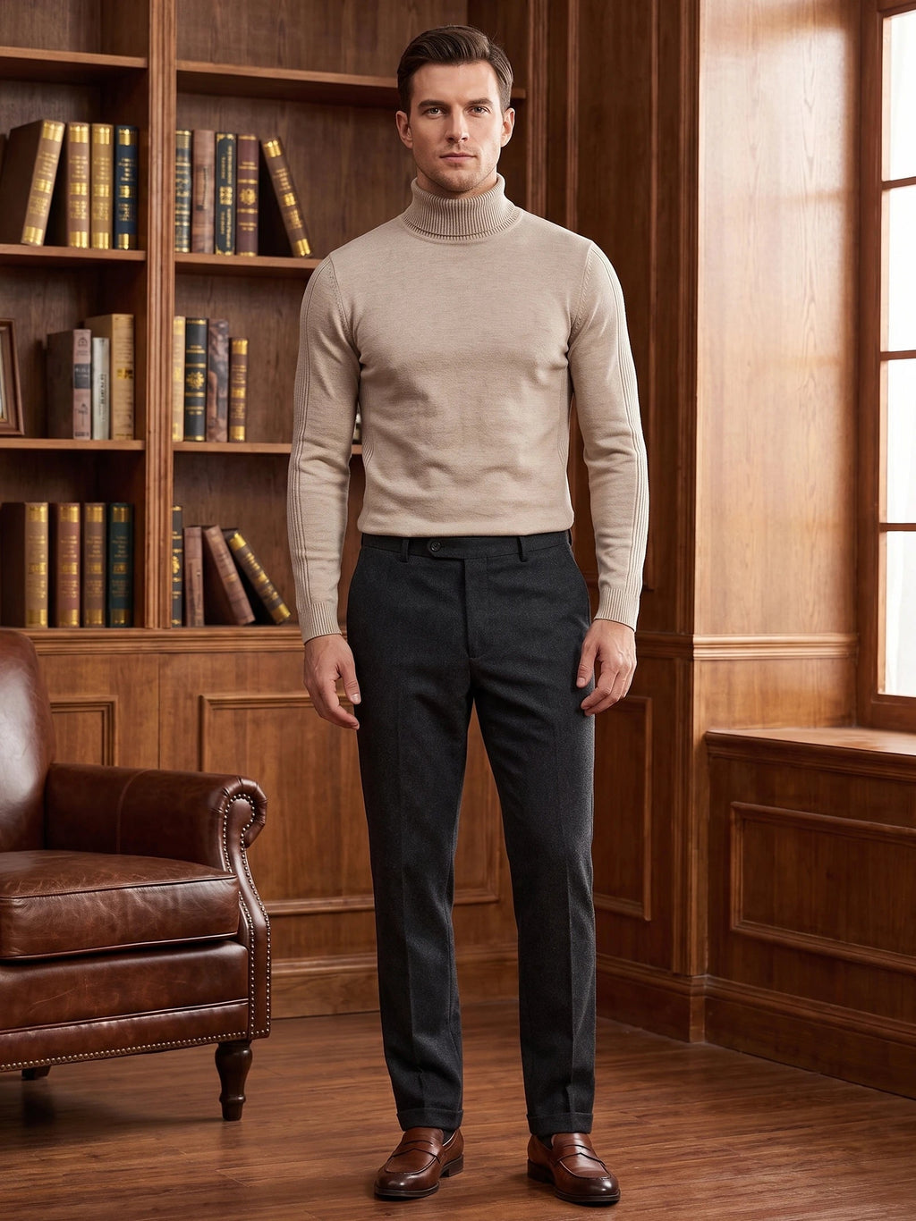 Men's Turtleneck Sweater in Khaki