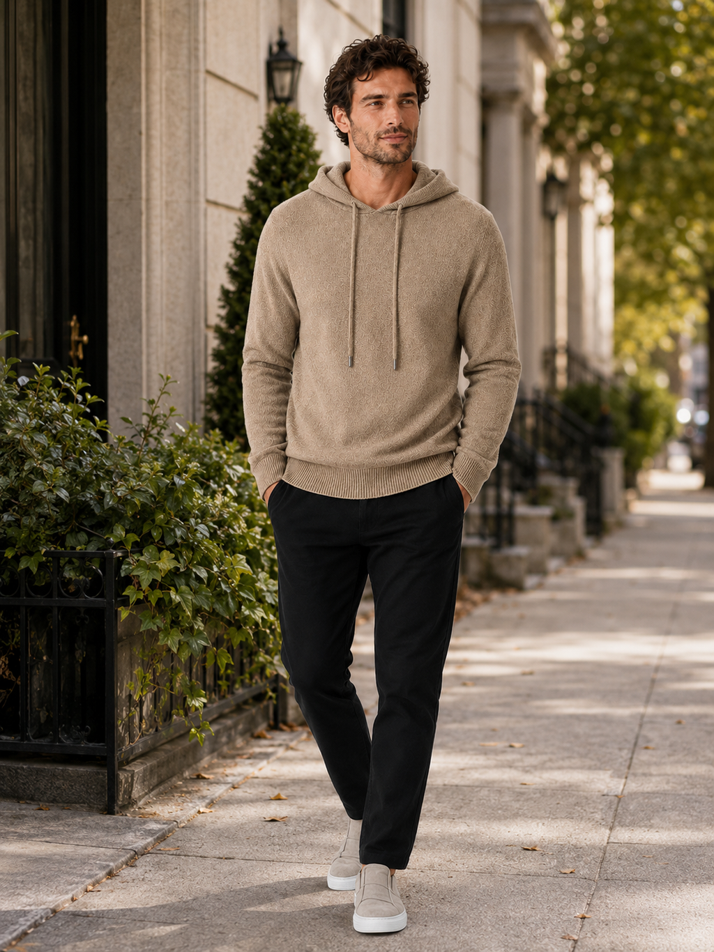 Men's Grey Hooded Sweatshirt in Khaki