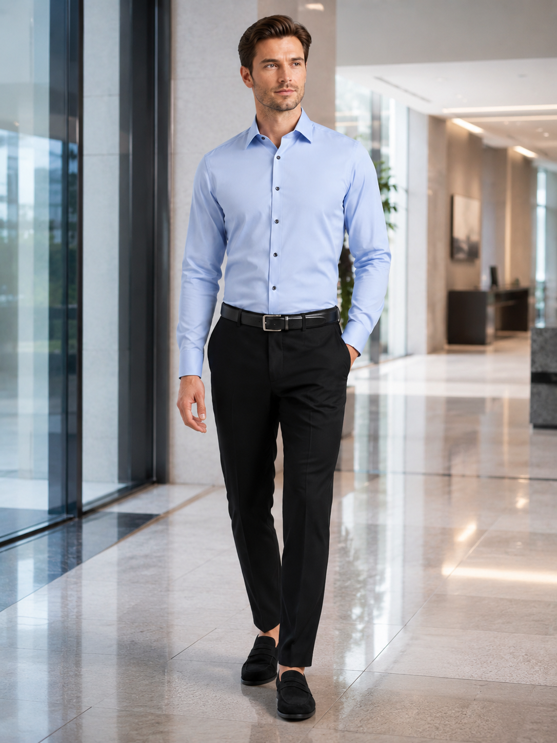 Business Casual Button Down Shirts in Light Blue