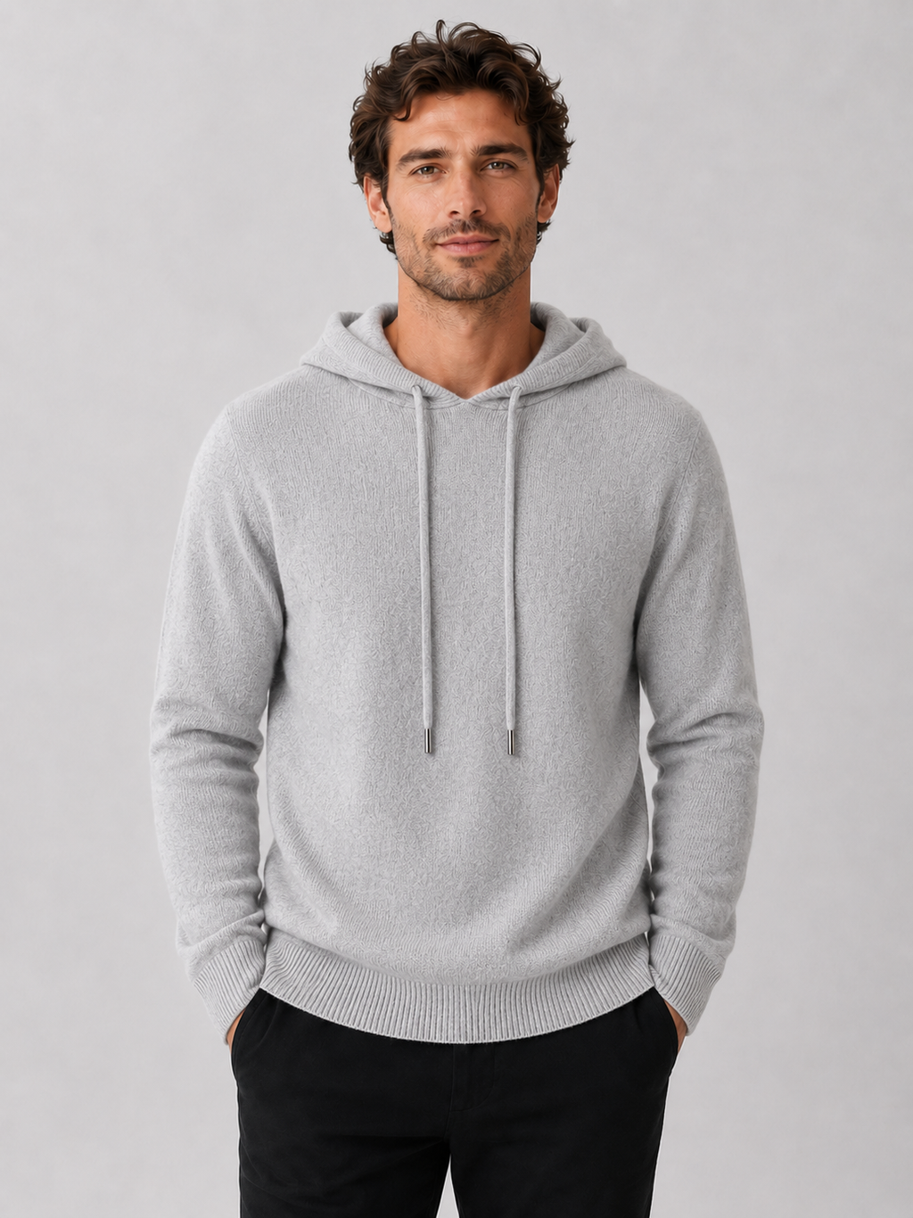 Men's Grey Hooded Sweatshirt in Light Gray