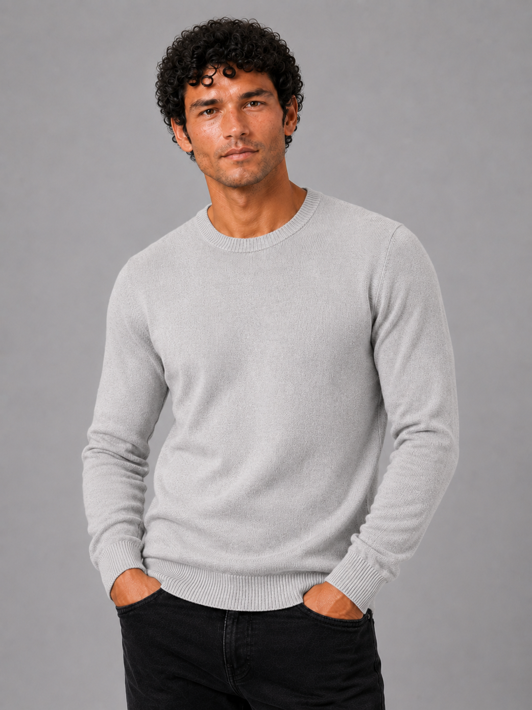 Men'S Wool Pullover in Light Gray