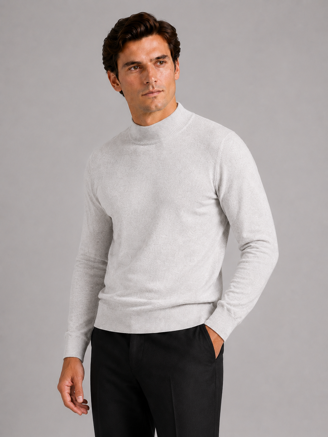 Mock Neck Pullover in Light Gray