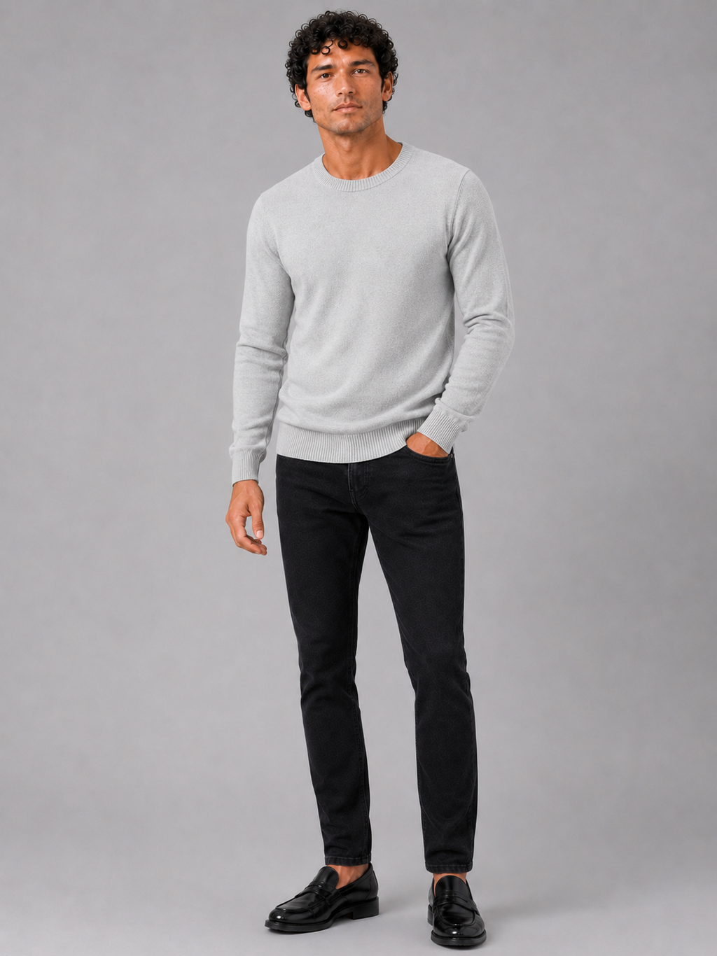 Men'S Wool Pullover in Light Gray
