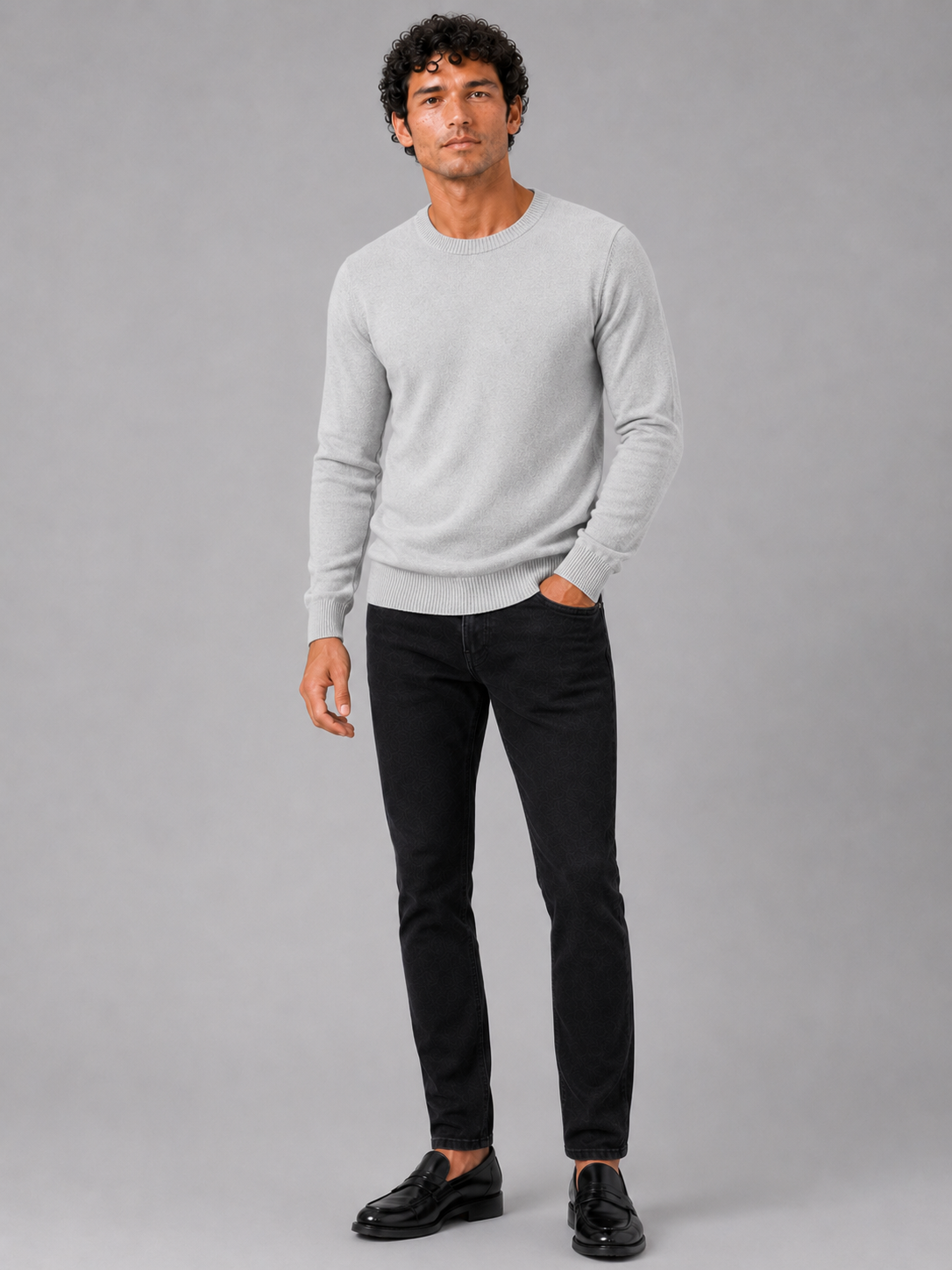 Men'S Wool Pullover in Light Gray