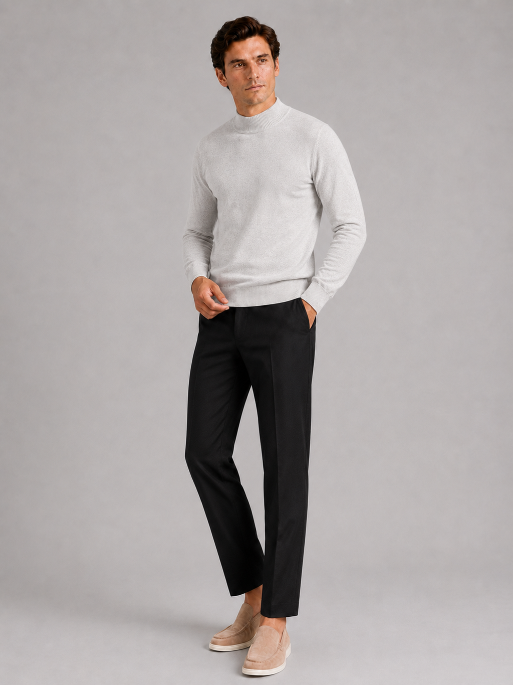 Mock Neck Pullover in Light Gray