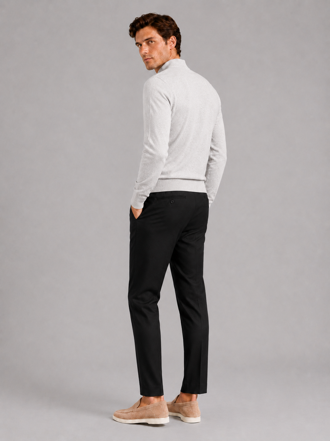Mock Neck Pullover in Light Gray