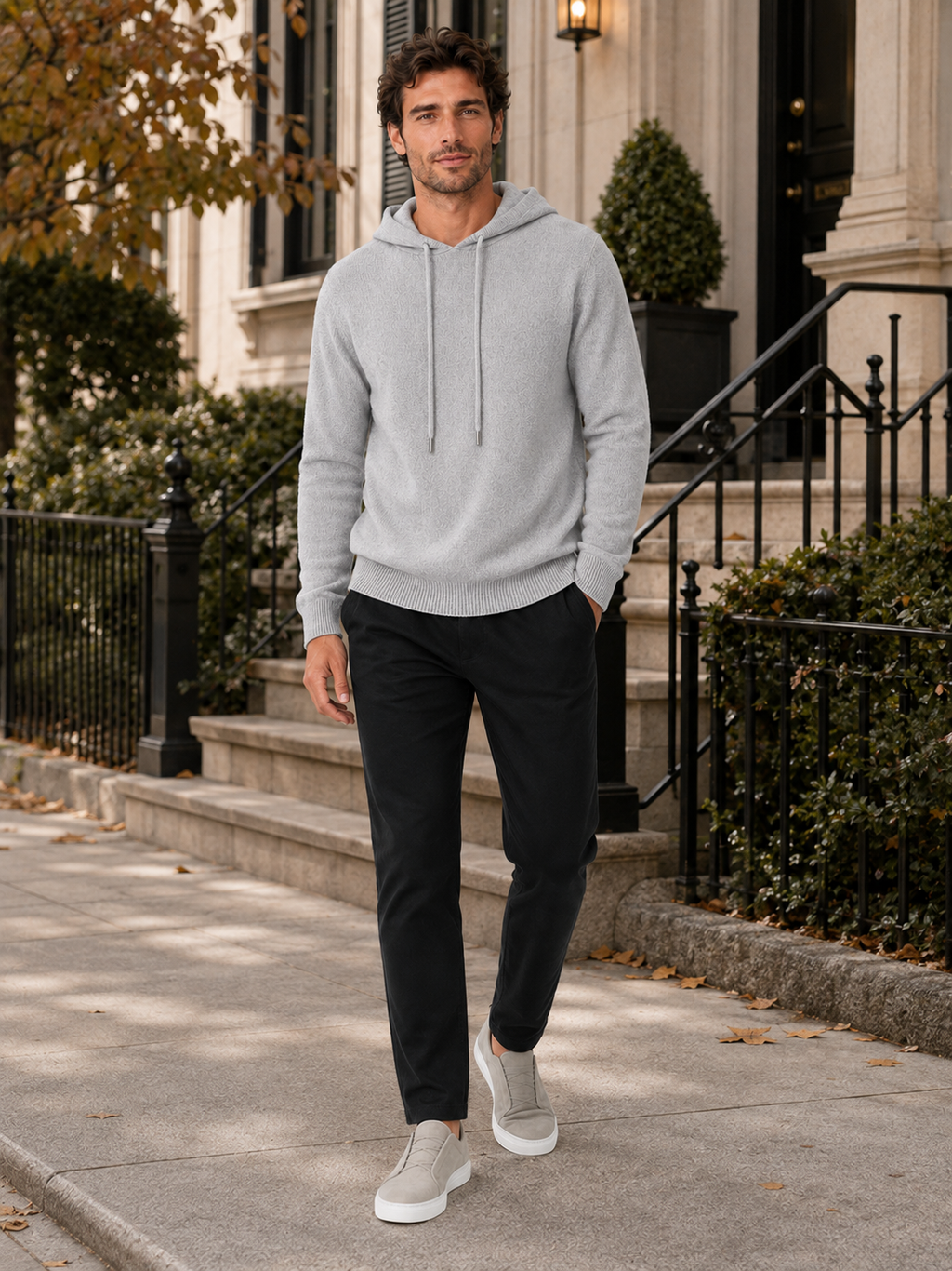 Men's Grey Hooded Sweatshirt in Light Gray