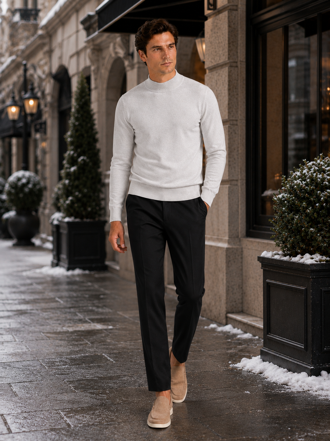 Mock Neck Pullover in Light Gray