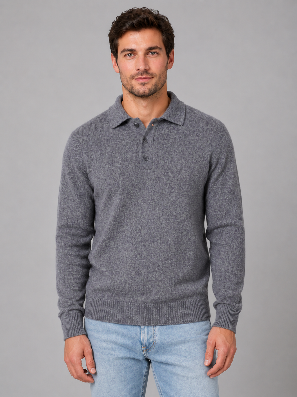 Polo Sweater in Light Grey