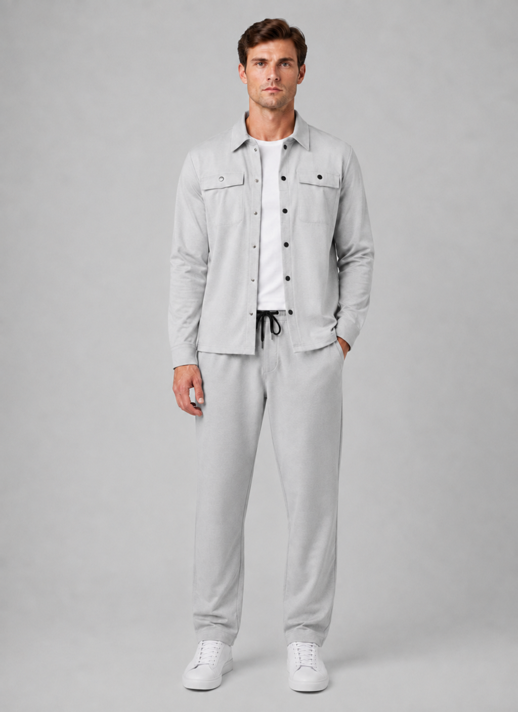 Overshirt & Trousers Set in Light Grey