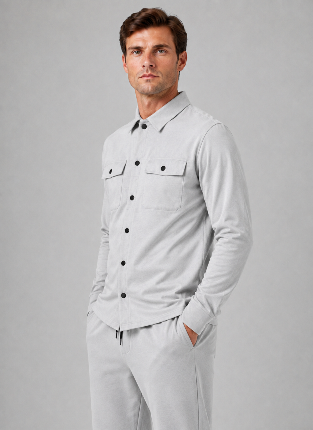 Overshirt & Trousers Set in Light Grey