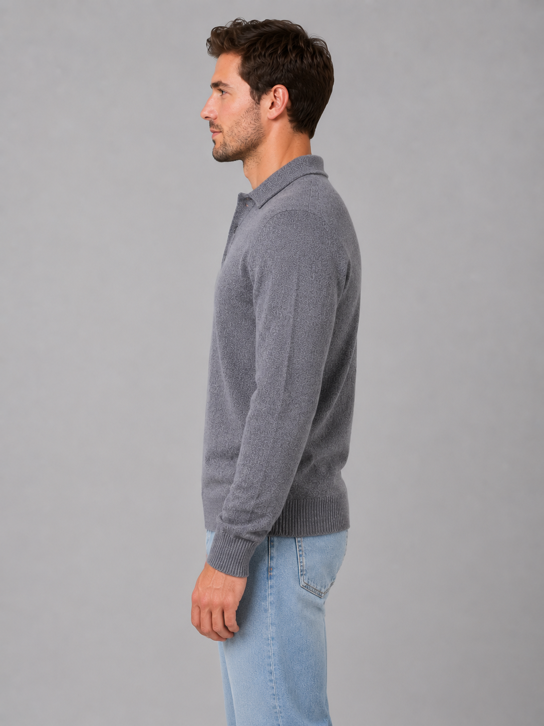 Polo Sweater in Light Grey