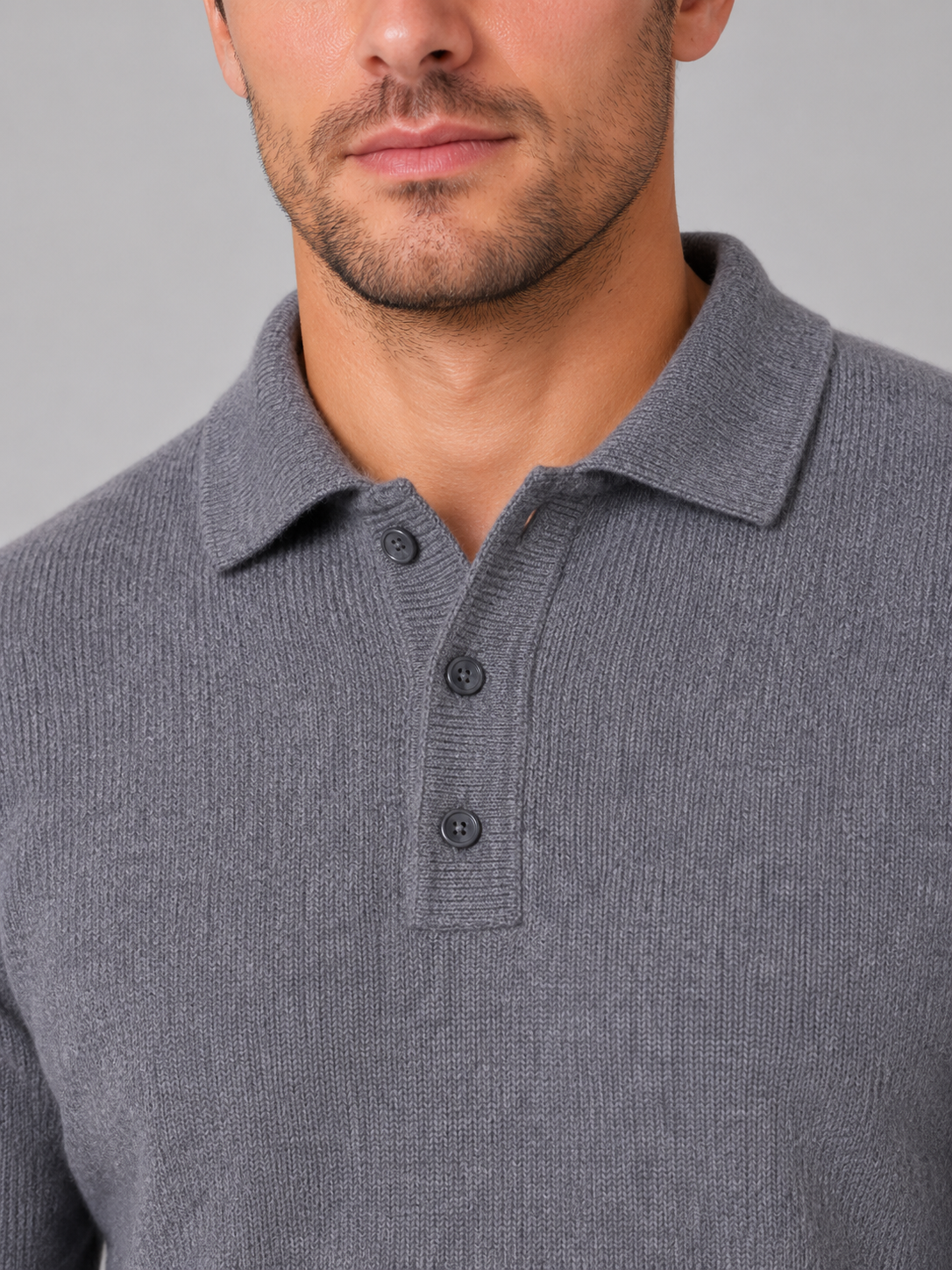 Polo Sweater in Light Grey