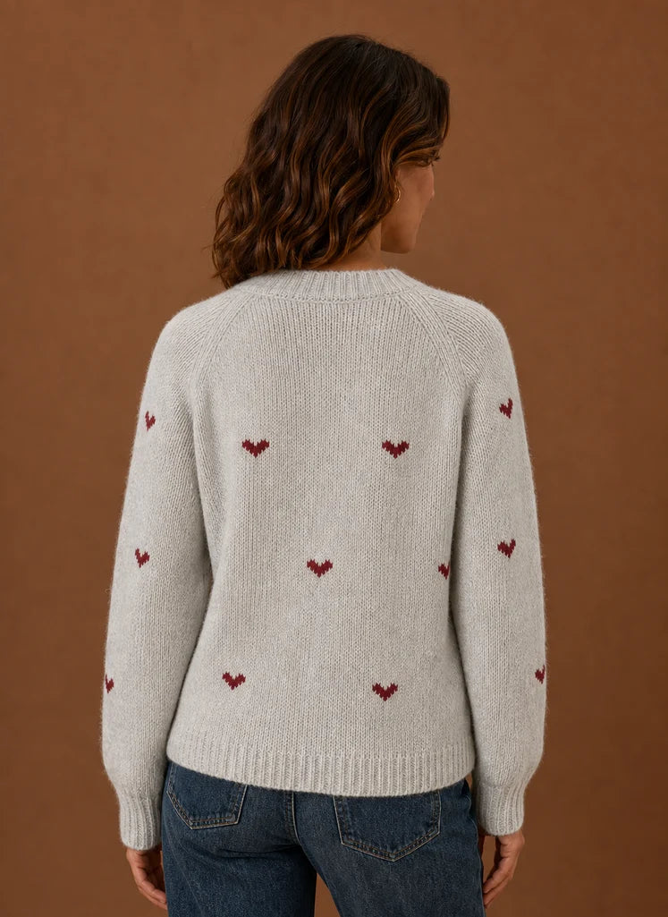 Women's Crew Neck Pullover - Heart Print Long Sleeve Sweater | Nero & Luya